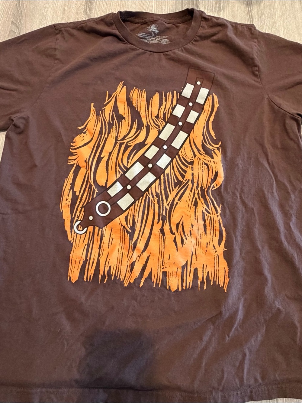 Disney Brown Short Sleeve Tee with Orange and Cream Chewbacca Graphic